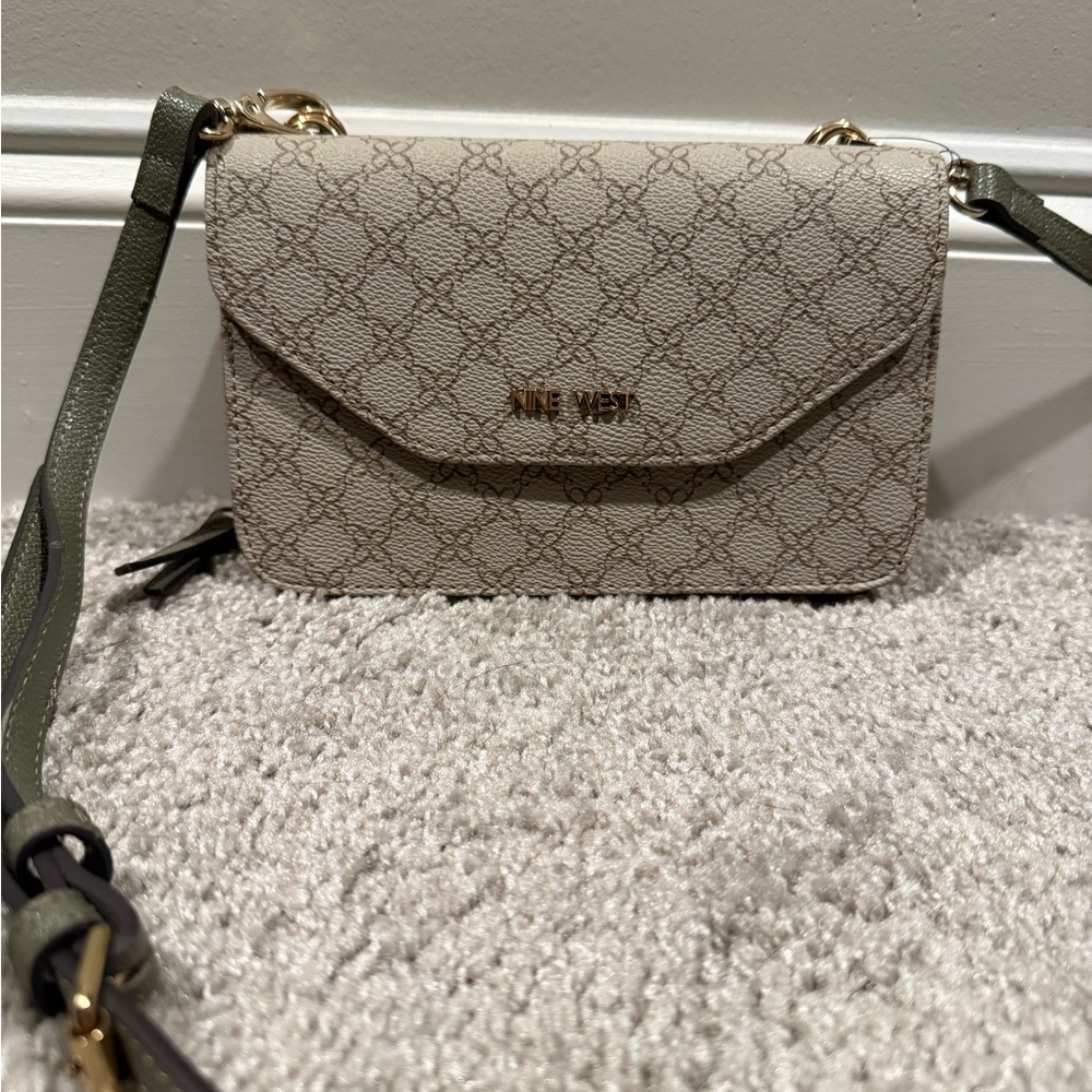 Nine West Patterned Beige and Olive Crossbody Bag